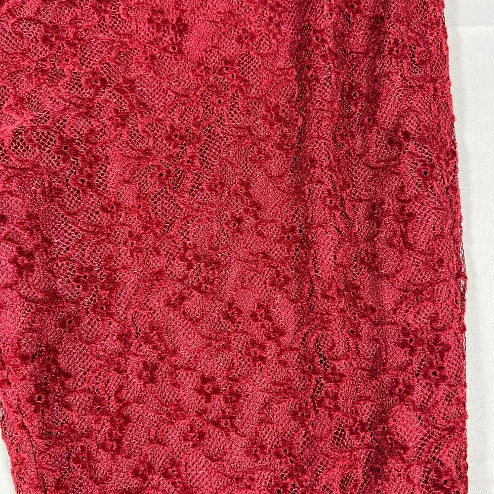 Pretty Little Thing Sheer Lace Flared Leg Pants Womens 8 Maroon High Waisted